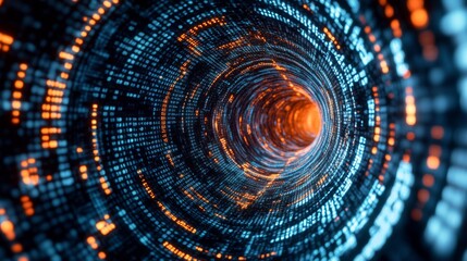 Wall Mural - abstract digital tunnel with glowing code.