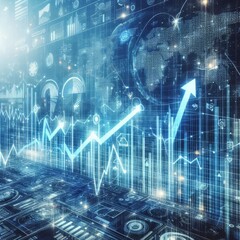 Futuristic raise arrow chart digital transformation abstract technology background. Big data and business growth currency stock and investment economy . 
