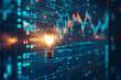 © Benjaporn - Price chart with candlestick patterns and glowing light bulb representing innovation, blue and green stock movement lines
