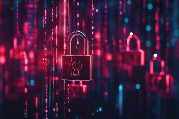 Wall Mural - digital security locks in futuristic data environment