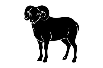 Black silhouette of a standing  ram with curled horns illustration