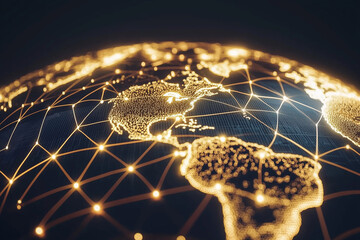 Wall Mural - globe with a network of lines connecting it to other globes. the globe is lit up with a blue and ora