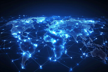 Wall Mural - blue globe with a network of lines connecting it. the globe is lit up with a blue and yellow glow