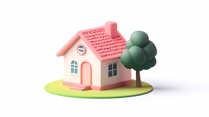 a minimalistic 3d vector for applications and web pages.plastic render of house on isolated white ba