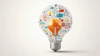 © Nano Photos - A lightbulb composed of various icons and symbols represents creativity and innovation, combining elements of technology, ideas, and progress in a visual mosaic.