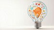 © Nano Photos - A lightbulb filled with colorful digital icons symbolizes creativity, innovation, and the convergence of technology and ideas in a bright, modern design.