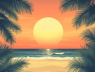 Wall Mural - Sunset Beach Palm Trees.