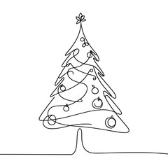 Wall Mural - Continuous linear drawing of Christmas tree. One line drawing Christmas tree. Christmas tree in one line style. Vector illustration.