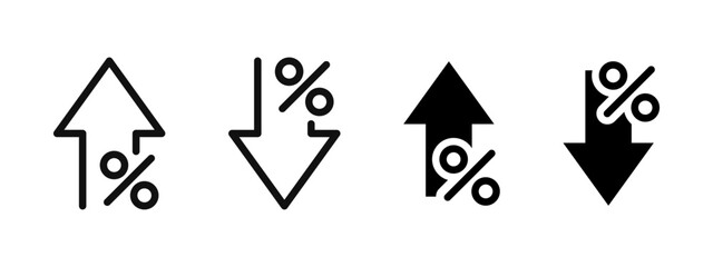 Wall Mural - percentage rate arrow icon set. percent arrow up and down symbol. price increase and decrease vector