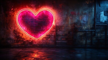 Wall Mural - vector neon heart frame pulsating glow set against a dark wall background perfect for a sleek and mo