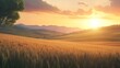 © CStock - Field at sunset with rolling hills - Featuring a field at sunset with gently rolling hills in the background,