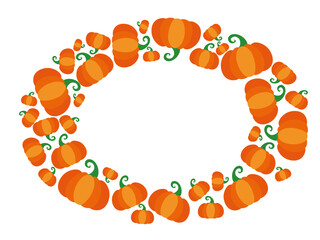 Cartoon oval frame with pumpkins for autumn holiday Thanksgiving Day. Vector Decor with place for text. Template cutting file. Silhouette cut Cardmaking.
