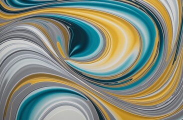 Wall Mural - glossy abstract wave design with silver, cyan, silver, gold, and goldenrod shades