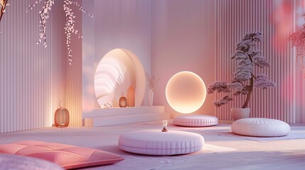 Wall Mural - A meditation room with a calm atmosphere, perfect for mindfulness and relaxation.