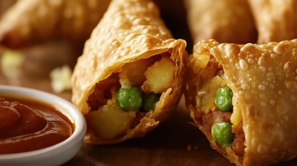 Canvas Print - Samosas with Sauce.