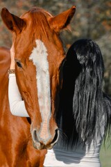 love between animals and people, the love of a woman and her horse