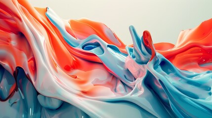 Wall Mural - abstract swirl of vibrant blue and orange paint creating a dynamic flow on a light background in an 