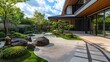 © CStock - New luxury home with Zen garden exterior - Focusing on luxury homes that incorporate Zen garden elements in their exterior design,