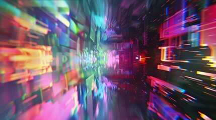 Abstract digital art showcasing a burst of colorful lights in a blurred, dynamic motion effect