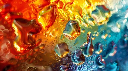 Wall Mural - vibrant abstract patterns created by the interplay of colors and textures in a liquid medium under b