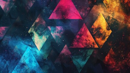 Wall Mural - Colorful abstract geometric shapes create a vibrant, dynamic background with starry elements and rich colors