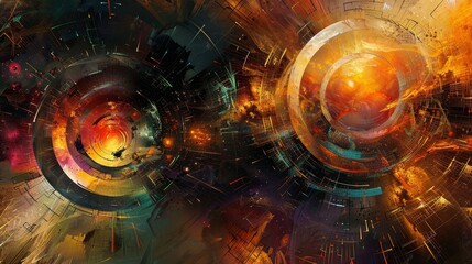 Wall Mural - vibrant cosmic artwork depicting celestial spheres and swirling colors in a dynamic universe at the 