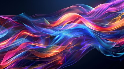 Wall Mural - Colorful swirling patterns of light create an abstract display resembling fluid movement against a dark background