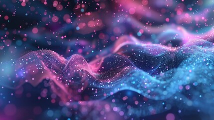 Wall Mural - Colorful waves of light create an abstract digital landscape with vibrant patterns and textures in a dark background