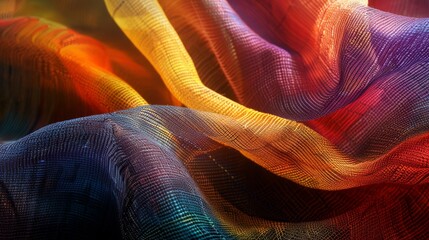 Wall Mural - colorful wave of fabric textures flowing in vibrant hues of red, orange, yellow, blue, and purple