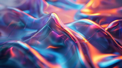 Wall Mural - Colorful abstract waves create a vibrant texture with fluid shapes and light reflections in a creative design setting
