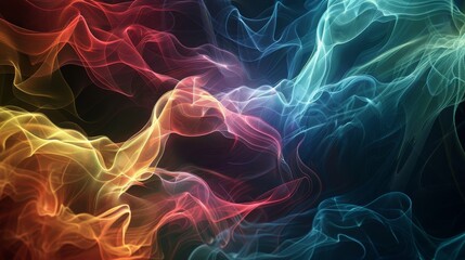 Wall Mural - Colorful abstract swirl blending vibrant hues of red, blue, and yellow against a dark background