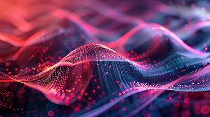Wall Mural - Colorful abstract waves create a mesmerizing visual representation of sound frequencies in a digital landscape at night