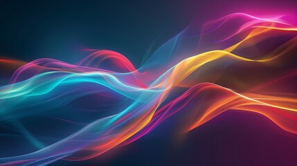 Wall Mural - Colorful light waves flowing gracefully in a dark background at an abstract art exhibition event
