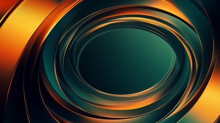 Orange and green abstract circular design with metallic texture.