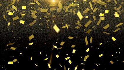 Wall Mural - bright slow motion falling gold confetti isolated on black background shiny animation texture decora