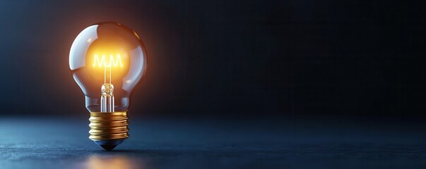 Illuminated lightbulb with glowing filament on a dark background