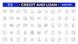 © artshuvo - Credit and Loan Outline icons collection. Big UI icon set in a flat design. Credit card, deposit, car leasing, rate interest, calculator, income, rating, collection. Loan, banking, money, calculation.