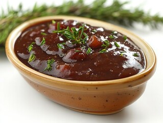 Wall Mural - a gravy boat filled with brown gravy isolated on white background.
