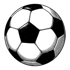 Wall Mural - soccer ball in highly detailed black and white outline line art drawing with classic design