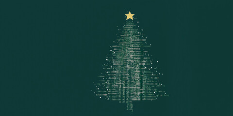 minimalistic digital christmas tree design with binary code for it professionals and programmers for