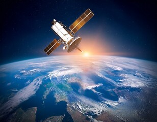 Wall Mural - space satellite orbiting earth at sunrise