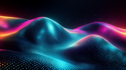 Abstract Neon Light Digital Landscape with Wavy Surface