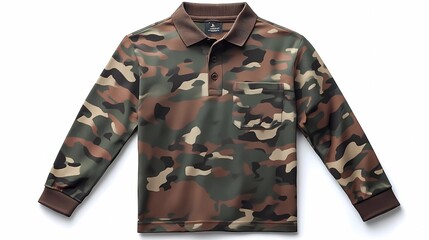 Wall Mural - modern dynamic green Camouflage army uniform shirt, long sleeve mockup with front and back views isolated clean white background