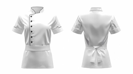 Wall Mural - stunning chef uniform shirt, short sleeve mockup with front and back views isolated clean white background