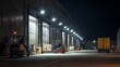 © utaem2022 - Forklift operators working at night outside warehouse loading dock