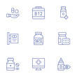 © Blockfine - Pharmacy icons set. Thin Line style, editable stroke. pills, pharmacy, medicine, pill, eye dropper, b 18, supplement, online pharmacy