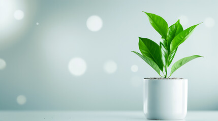 Poster - A lively green plant stands in a minimalist white pot, symbolizing growth and vitality against a serene backdrop. This arrangement enhances any space with a touch of nature