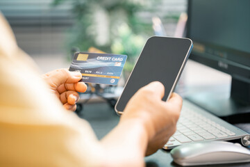 Woman used technology to buy groceries online, making a purchase from an e-business in cyberspace from comfort of her home, using her credit card. online, e-business, shopping, home, technology, buy.