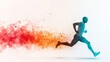 © Pual GotoMars - Dynamic runner in motion with colorful splashes on white background.