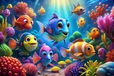 Colorful Cartoon Fish Adventures in a Vibrant Underwater World for Family-Friendly Animated Movie Fun